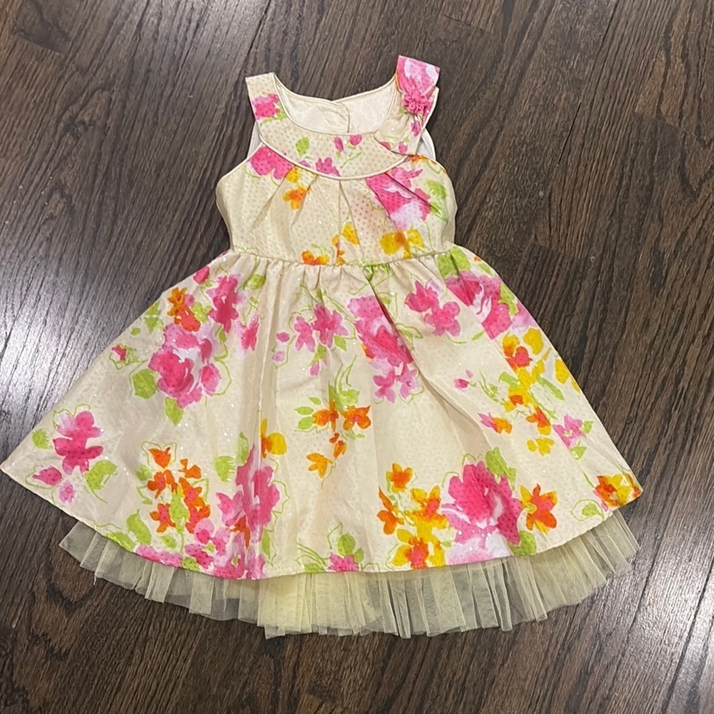 Floral Kids Dress with Pink and Orange Accents size 3T